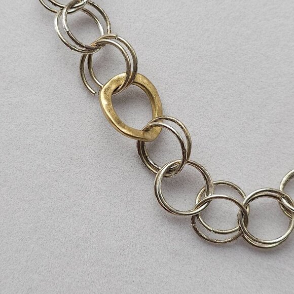 Gold Silver Tone Modernist Chain Link Necklace By Talbots 18 inches - Picture 2 of 7